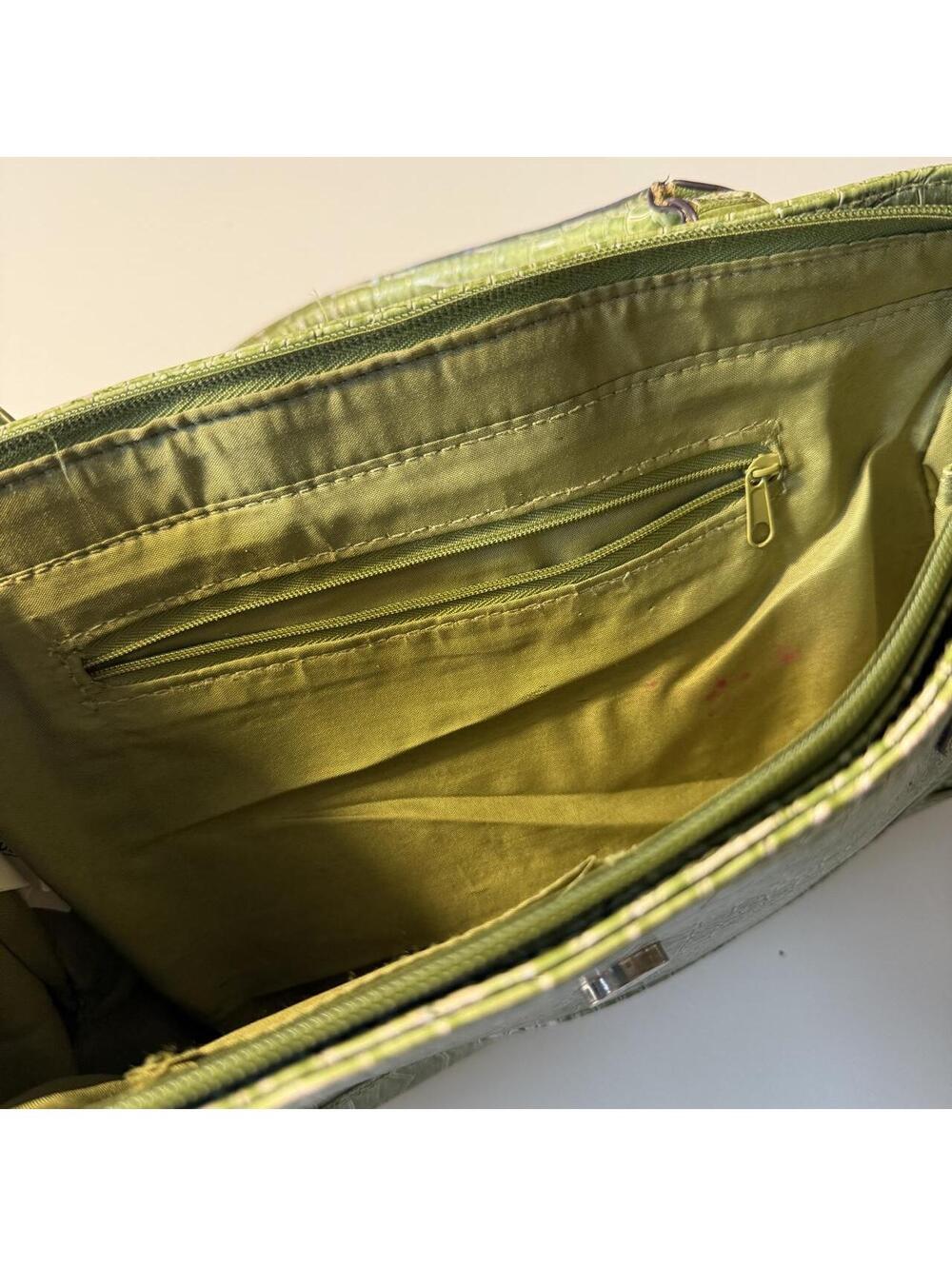 Green Crocodile Pattern Shoulder Bag with Flap Closure - Picture 6 of 7